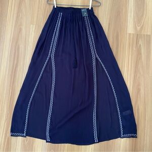 Atmosphere Navy Maxi Skirt with Double Slits and Embroidery detail (NWT)